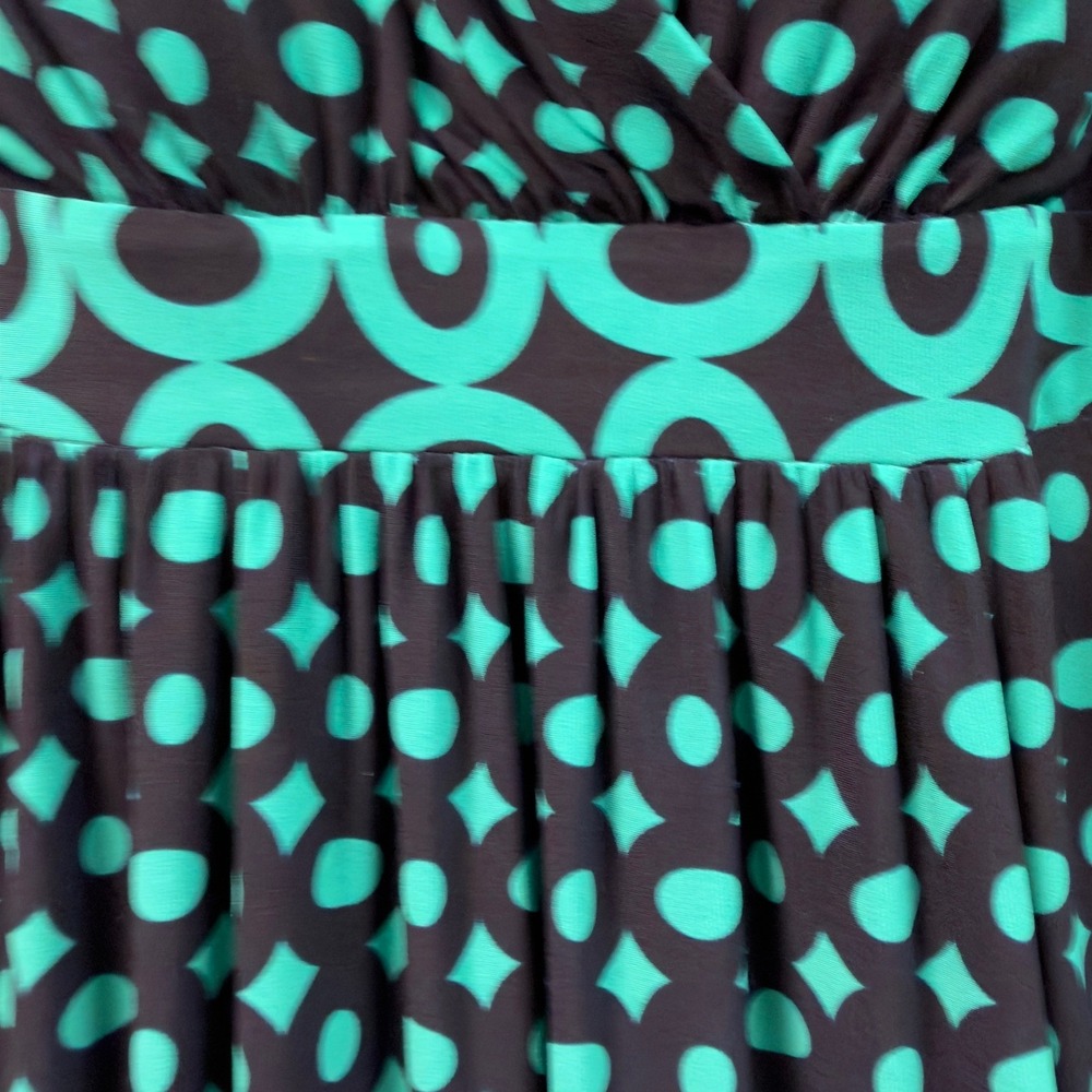 Saint Tropez West Womens Size 8 Teal Black Geometric Polka Dot Halter Maxi Dress - Picture 7 of 11